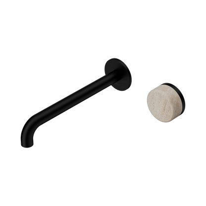 Serenity Progressive Wall Basin Mixer 220mm Spout With Rome Travertine Handle Matte Black