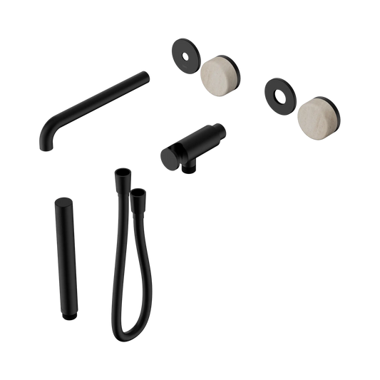 Serenity Progressive Shower System With Spout With Rome Travertine Handle And Slim Shower Trim Kit Only Matte Black