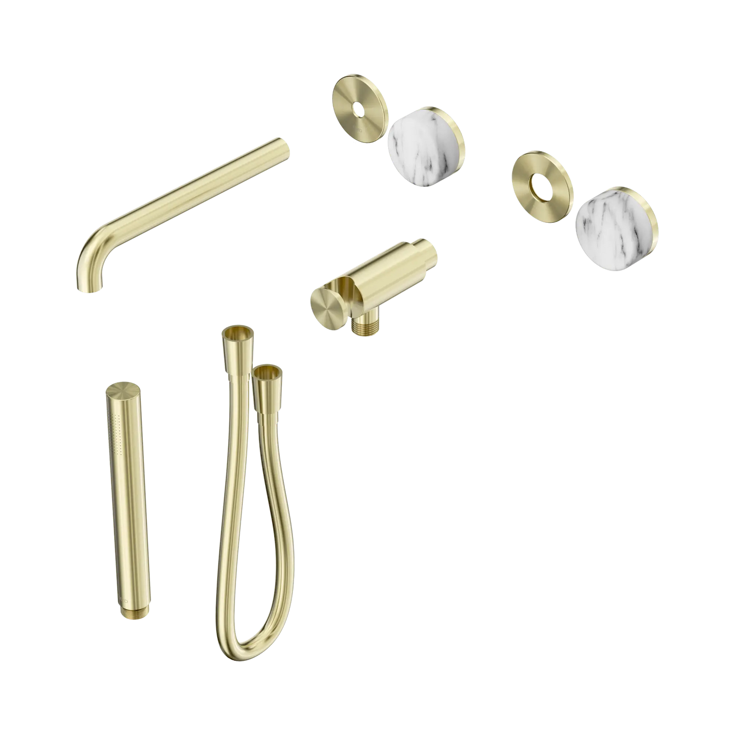 Serenity Progressive Shower System With Spout With Arabescato Corchia Handle And Slim Shower Trim Kit Only Brushed Gold