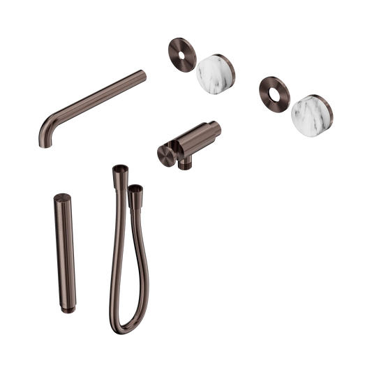 Serenity Progressive Shower System With Spout With Arabescato Corchia Handle And Slim Shower Trim Kit Only Brushed Bronze