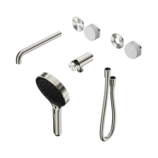 Serenity Progressive Shower System With Spout With Carrara Handle And Serenity Hand Shower Trim Kit Only Brushed Nickel