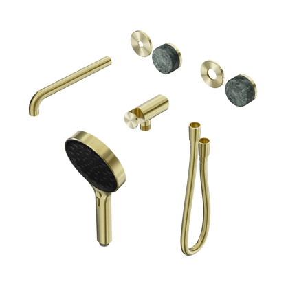 Serenity Progressive Shower System With Spout With Verde Alpi Handle And Serenity Hand Shower Trim Kit Only Brushed Gold