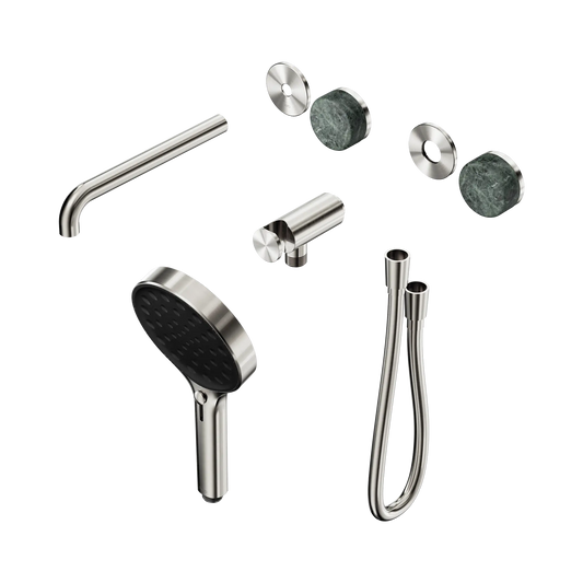 Serenity Progressive Shower System With Spout With Verde Alpi Handle And Serenity Hand Shower Trim Kit Only Brushed Nickel
