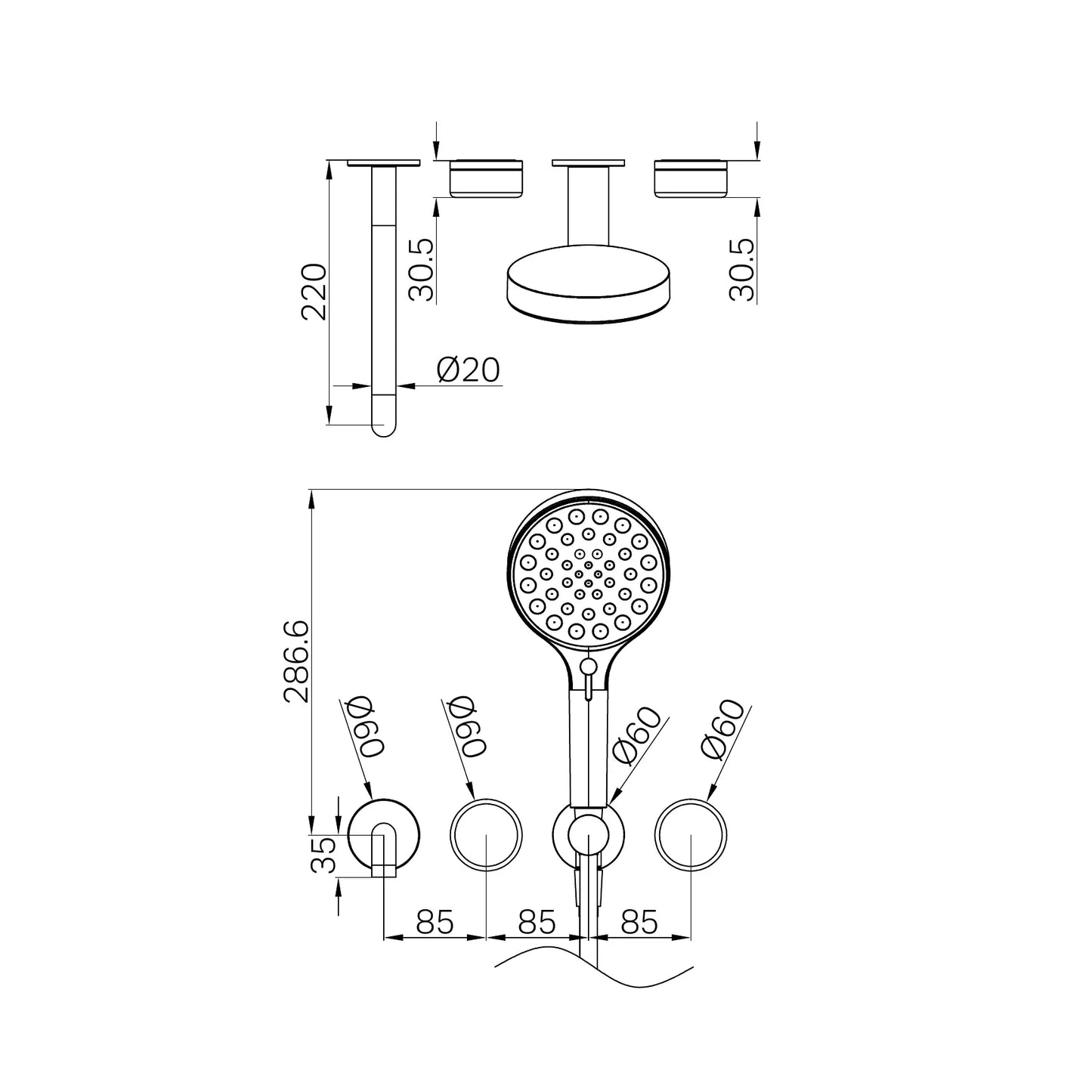 Serenity Progressive Shower System With Spout With Verde Alpi Handle And Serenity Hand Shower Trim Kit Only Gun Metal