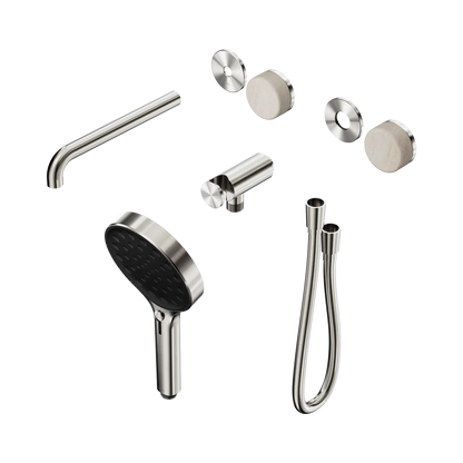 Serenity Progressive Shower System With Spout With Rome Travertine Handle And Serenity Hand Shower Trim Kit Only Brushed Nickel