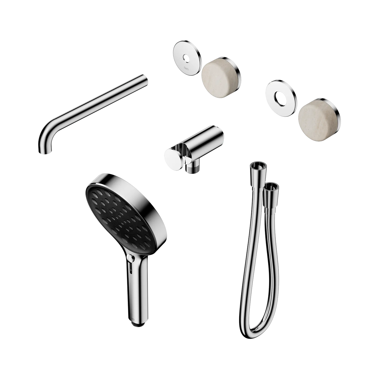 Serenity Progressive Shower System With Spout With Rome Travertine Handle And Serenity Hand Shower Trim Kit Only Chrome