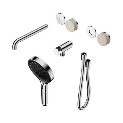 Serenity Progressive Shower System With Spout With Rome Travertine Handle And Serenity Hand Shower Trim Kit Only Chrome