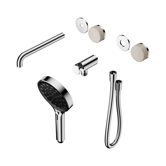 Serenity Progressive Shower System With Spout With Rome Travertine Handle And Serenity Hand Shower Trim Kit Only Chrome