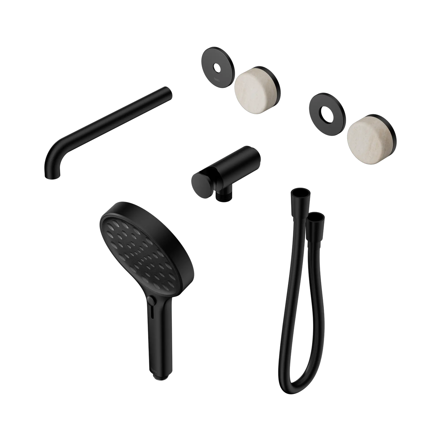 Serenity Progressive Shower System With Spout With Rome Travertine Handle And Serenity Hand Shower Trim Kit Only Matte Black