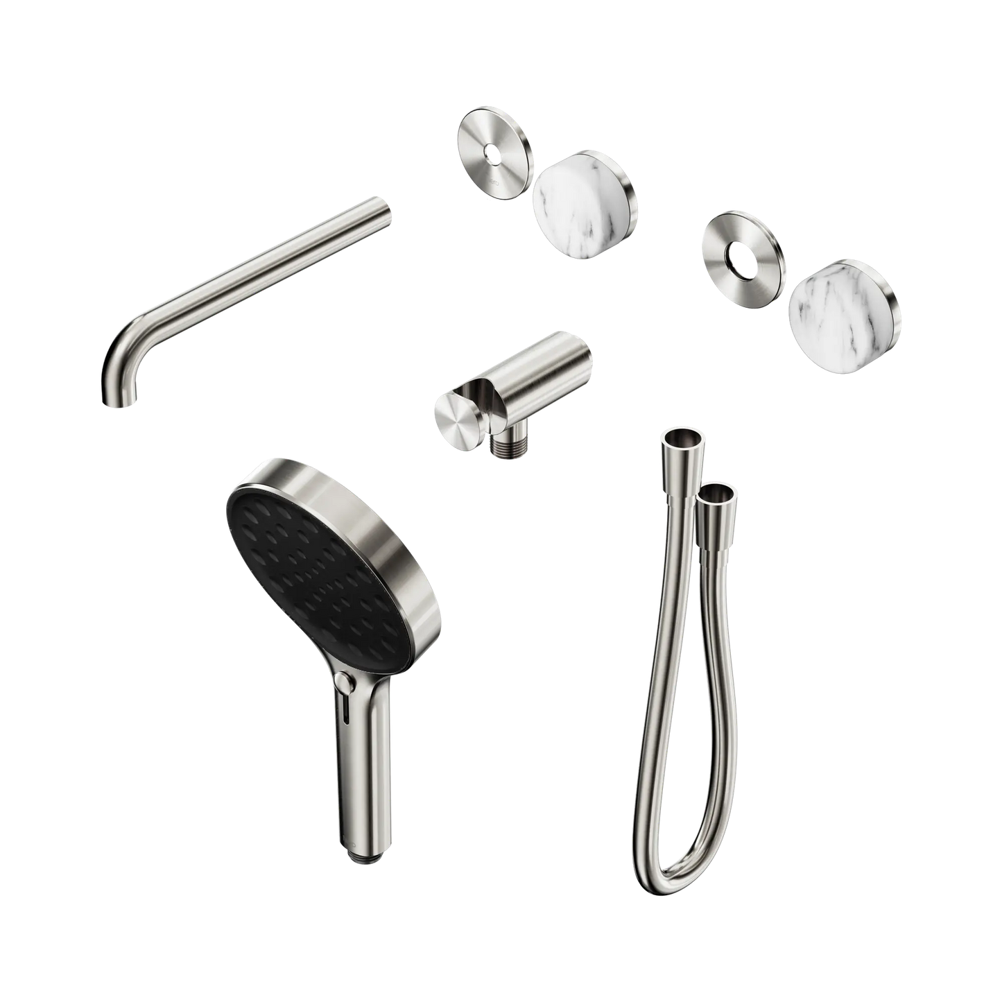 Serenity Progressive Shower System With Spout With Arabescato Corchia Handle And Serenity Hand Shower Trim Kit Only Brushed Nickel