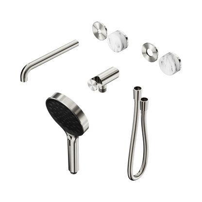 Serenity Progressive Shower System With Spout With Arabescato Corchia Handle And Serenity Hand Shower Trim Kit Only Brushed Nickel