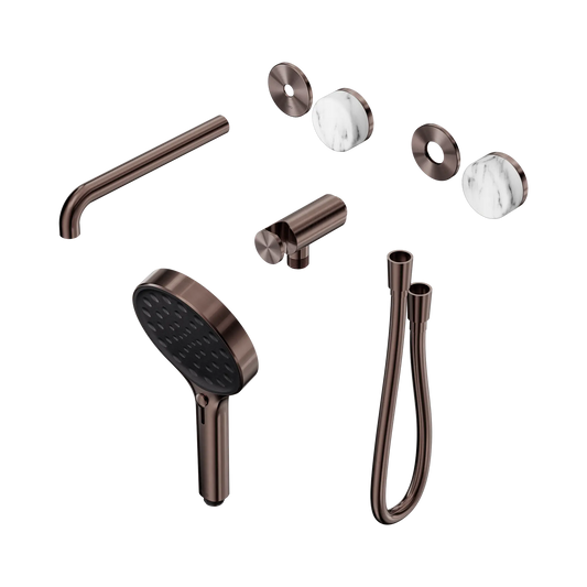 Serenity Progressive Shower System With Spout With Arabescato Corchia Handle And Serenity Hand Shower Trim Kit Only Brushed Bronze