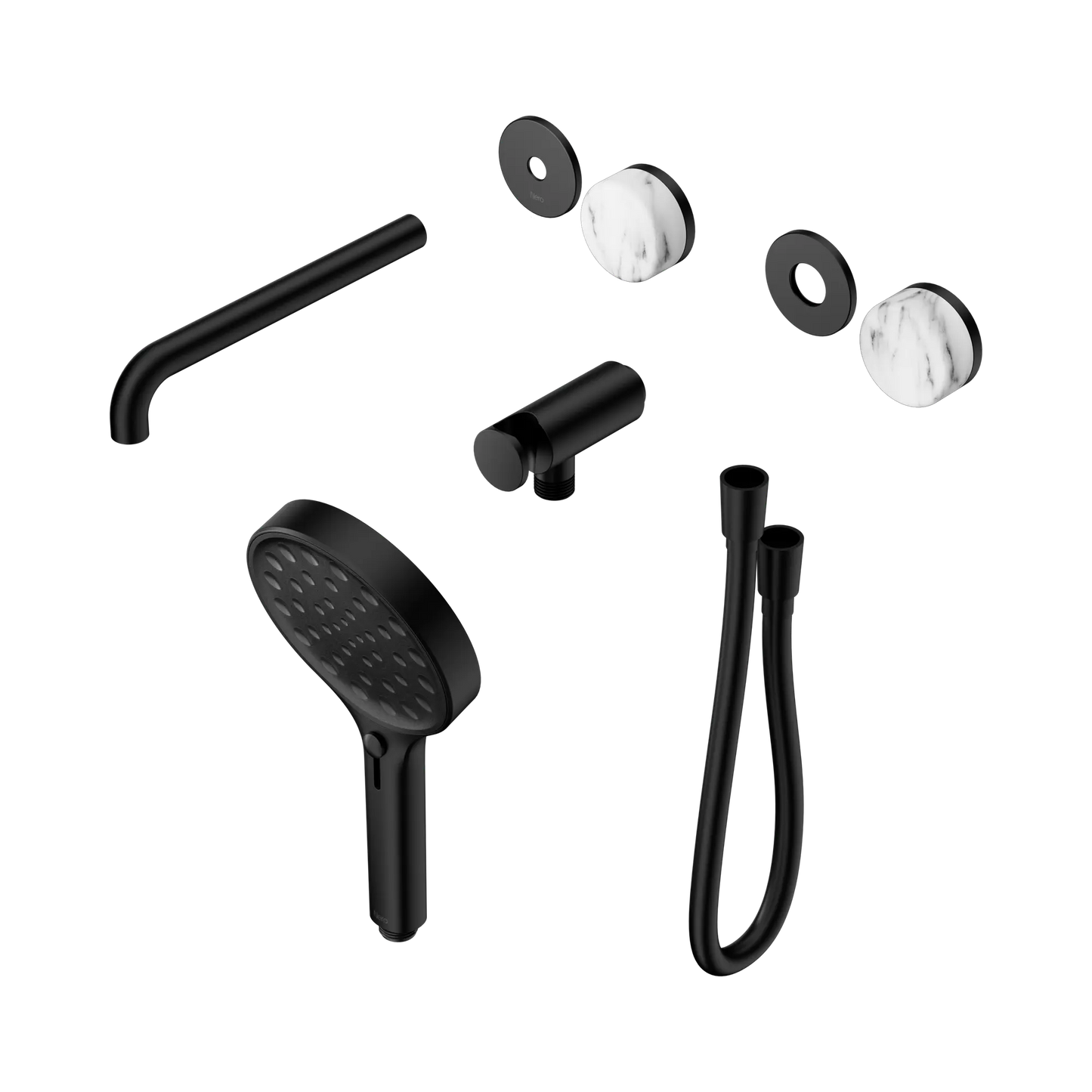 Serenity Progressive Shower System With Spout With Arabescato Corchia Handle And Serenity Hand Shower Trim Kit Only Matte Black