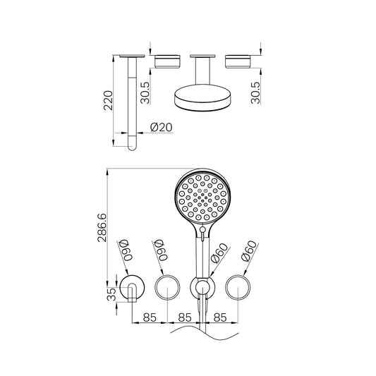 Serenity Progressive Shower System With Spout With Arabescato Corchia Handle And Serenity Hand Shower Trim Kit Only Gun Metal