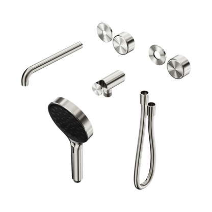 Serenity Progressive Shower System With Spout With Metal Handle And Serenity Hand Shower Trim Kit Only Brushed Nickel
