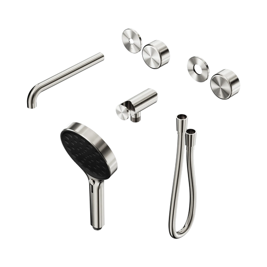 Serenity Progressive Shower System With Spout With Metal Handle And Serenity Hand Shower Trim Kit Only Brushed Nickel