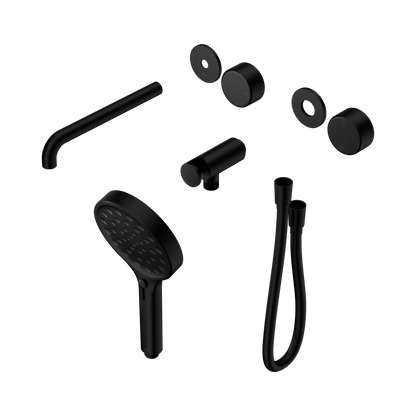Serenity Progressive Shower System With Spout With Metal Handle And Serenity Hand Shower Trim Kit Only Matte Black