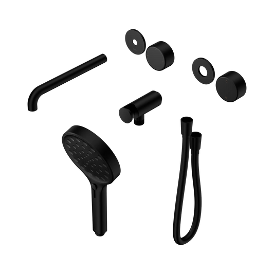 Serenity Progressive Shower System With Spout With Metal Handle And Serenity Hand Shower Trim Kit Only Matte Black