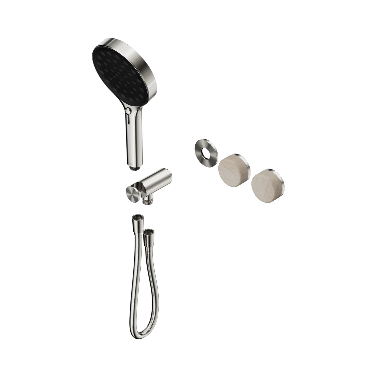 Serenity Progressive Shower System With Rome Travertine Handle And Serenity Hand Shower Trim Kit Only Brushed Nickel