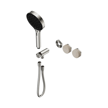 Serenity Progressive Shower System With Rome Travertine Handle And Serenity Hand Shower Trim Kit Only Brushed Nickel
