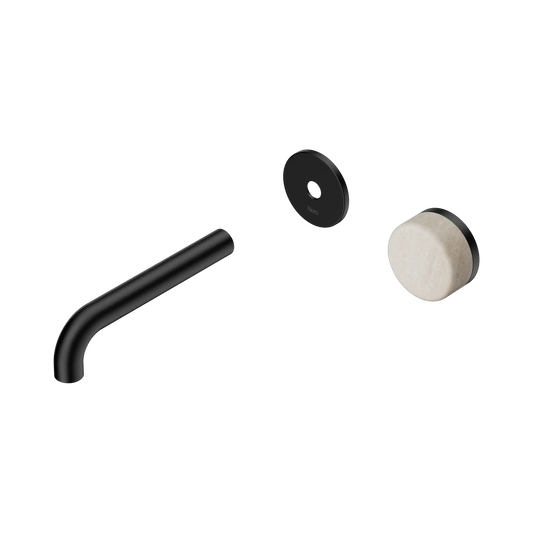Serenity Progressive Wall Basin Mixer 160mm Spout With Rome Travertine Handle Trim Kit Only Matte Black