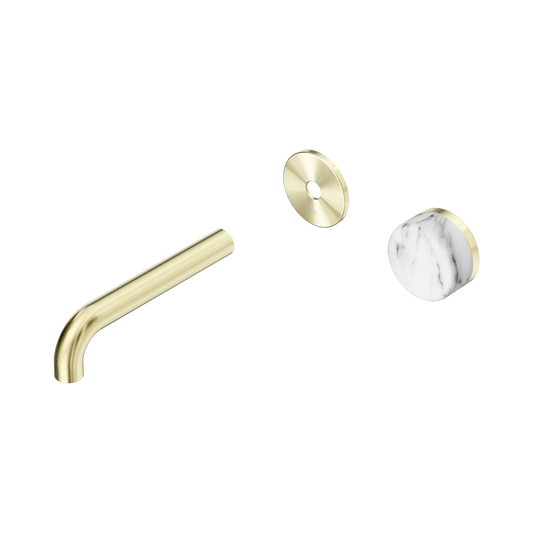 Serenity Progressive Wall Basin Mixer 160mm Spout With Arabescato Corchia Handle Trim Kit Only Brushed Gold