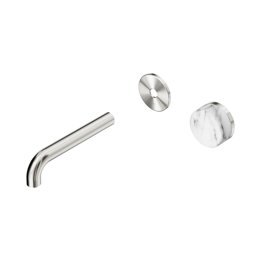 Serenity Progressive Wall Basin Mixer 160mm Spout With Arabescato Corchia Handle Trim Kit Only Brushed Nickel
