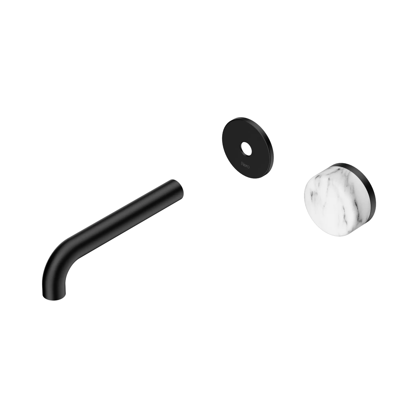 Serenity Progressive Wall Basin Mixer 160mm Spout With Arabescato Corchia Handle Trim Kit Only Matte Black