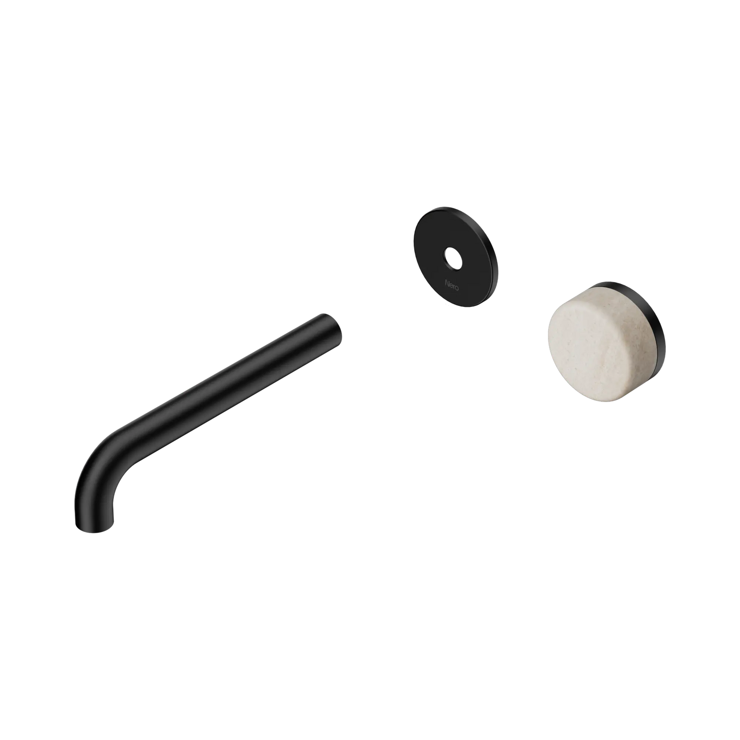 Serenity Progressive Wall Basin Mixer 185mm Spout With Rome Travertine Handle Trim Kit Only Matte Black