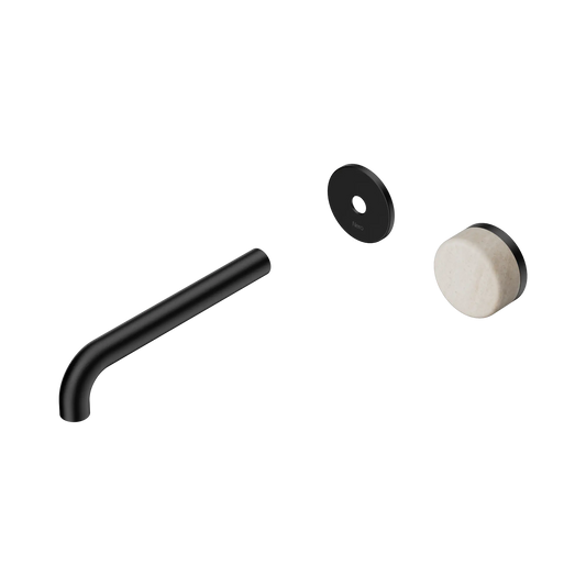 Serenity Progressive Wall Basin Mixer 185mm Spout With Rome Travertine Handle Trim Kit Only Matte Black