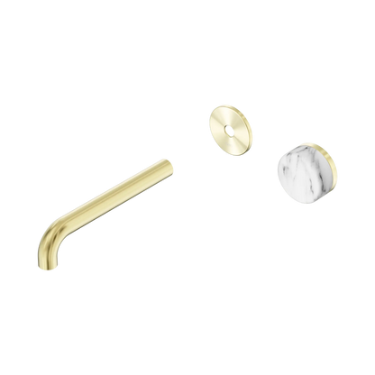 Serenity Progressive Wall Basin Mixer 185mm Spout With Arabescato Corchia Handle Trim Kit Only Brushed Gold
