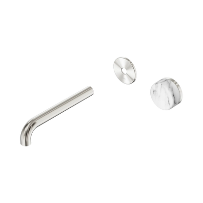 Serenity Progressive Wall Basin Mixer 185mm Spout With Arabescato Corchia Handle Trim Kit Only Brushed Nickel