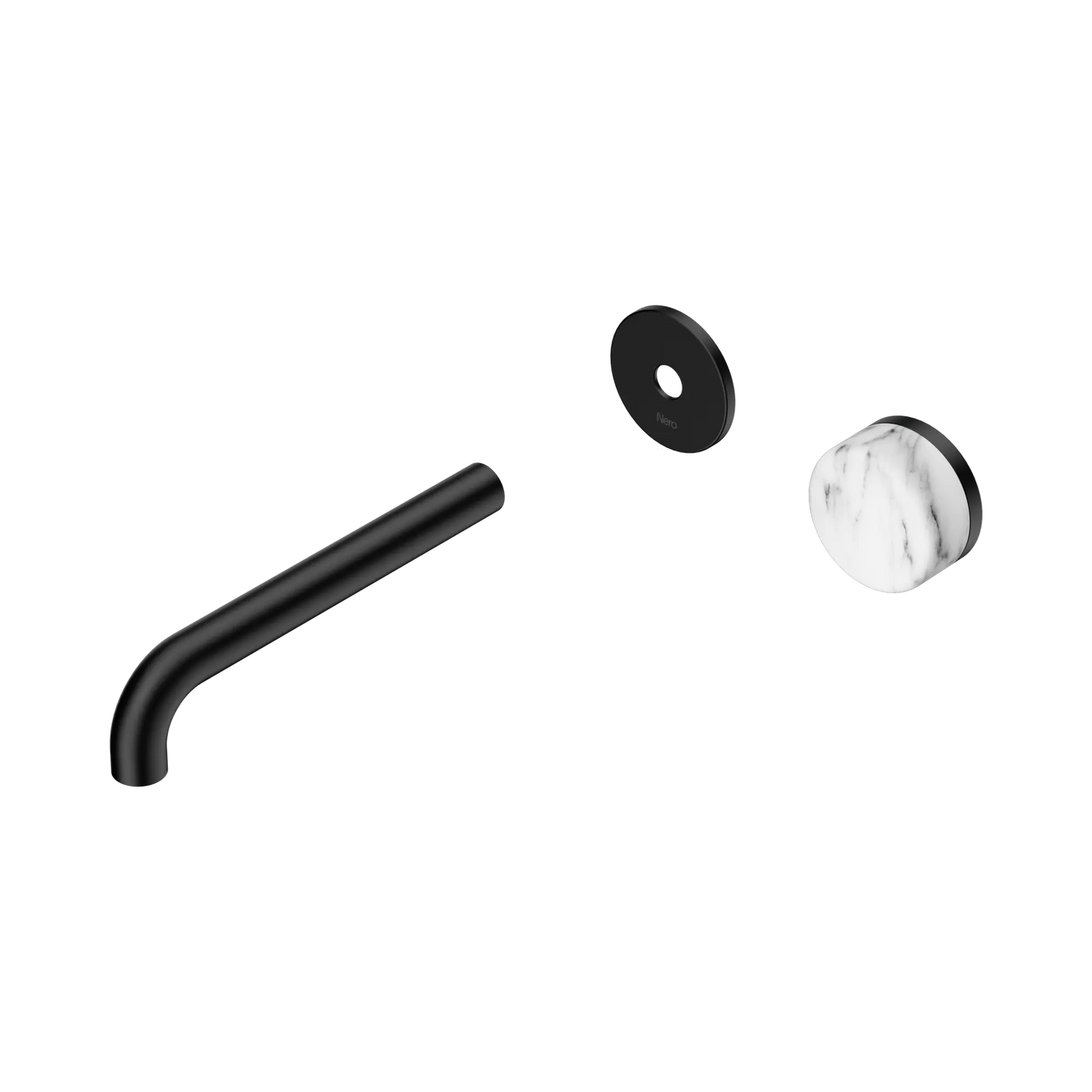 Serenity Progressive Wall Basin Mixer 185mm Spout With Arabescato Corchia Handle Trim Kit Only Matte Black