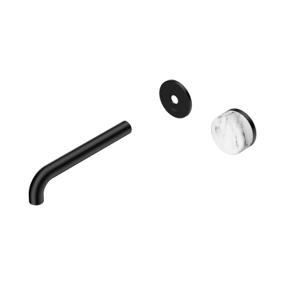 Serenity Progressive Wall Basin Mixer 185mm Spout With Arabescato Corchia Handle Trim Kit Only Matte Black