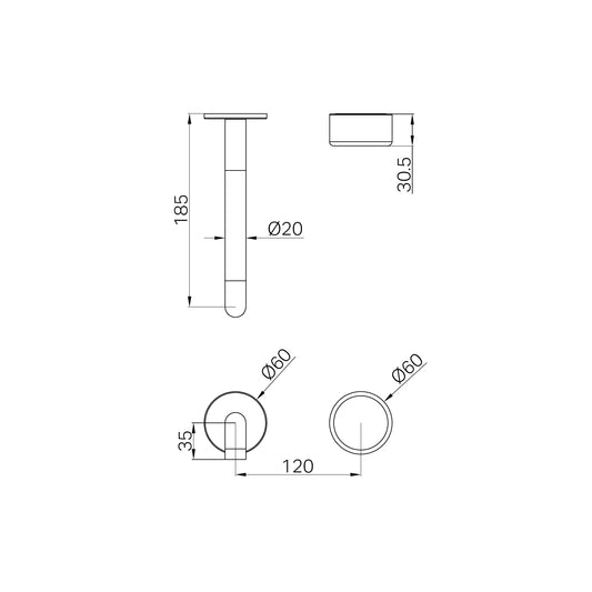 Serenity Progressive Wall Basin Mixer 185mm Spout With Metal Handle Trim Kit Only Matte Black