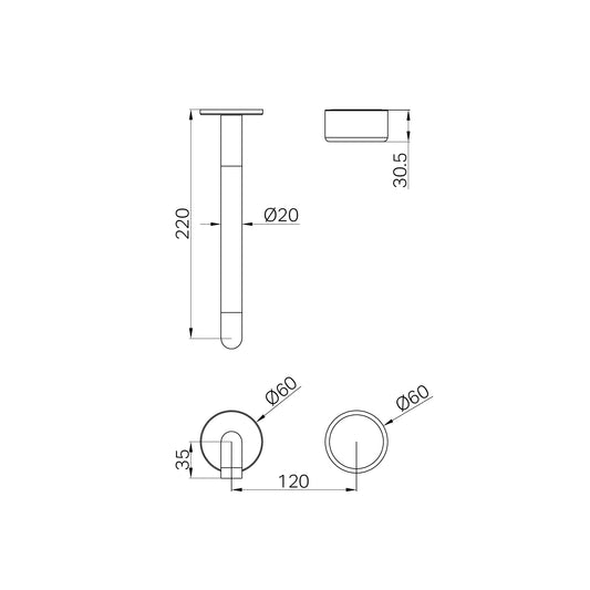 Serenity Progressive Wall Basin Mixer 220mm Spout With Metal Handle Trim Kit Only Brushed Bronze