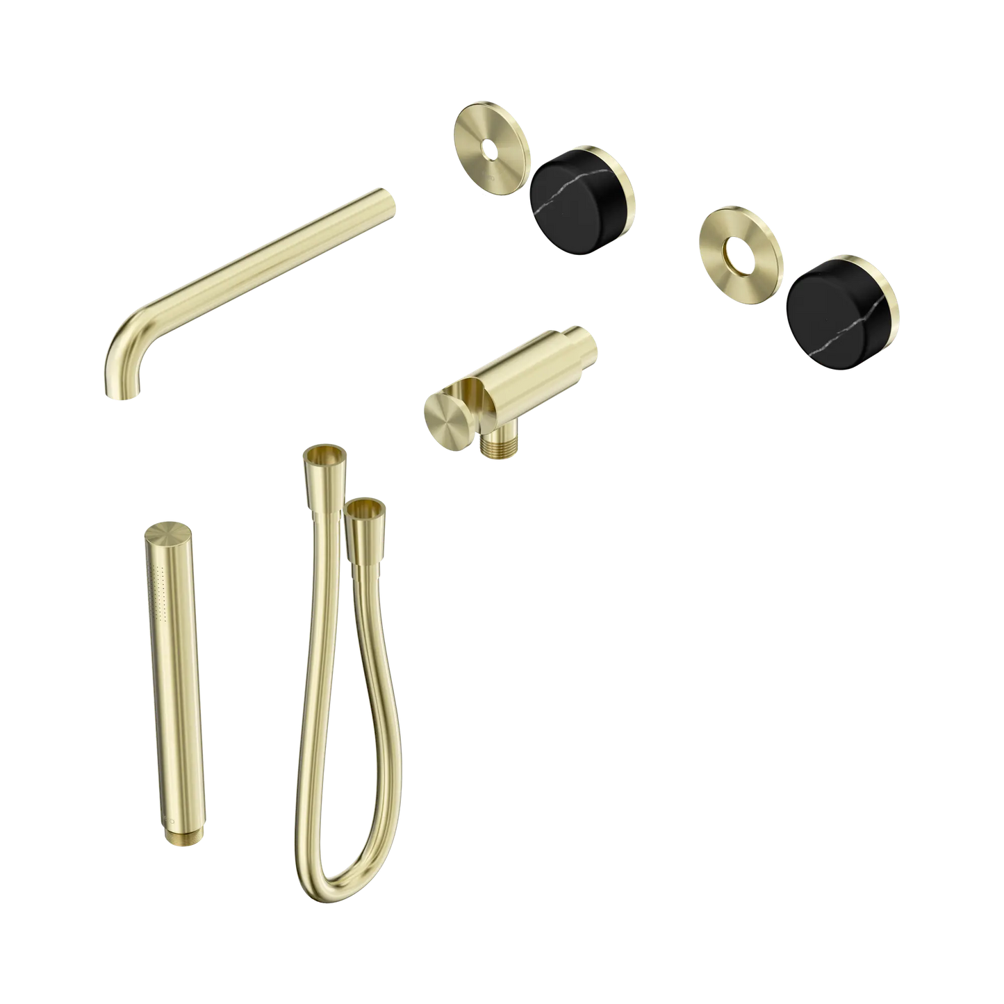 Serenity Progressive Shower System With Spout With Marquina Black Handle And Slim Shower Trim Kit Only Brushed Gold