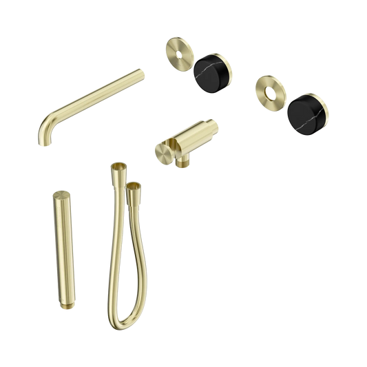 Serenity Progressive Shower System With Spout With Marquina Black Handle And Slim Shower Trim Kit Only Brushed Gold