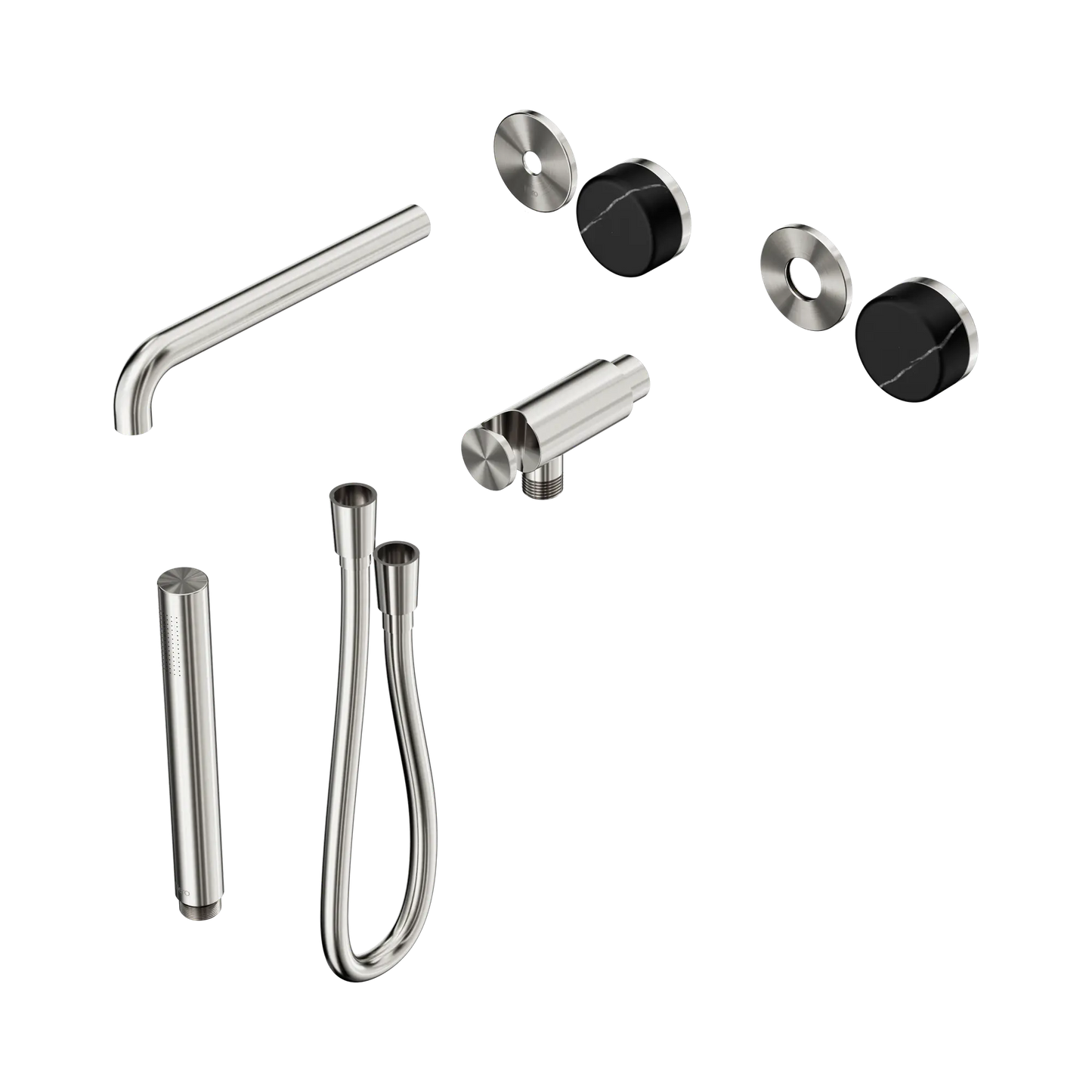 Serenity Progressive Shower System With Spout With Marquina Black Handle And Slim Shower Trim Kit Only Brushed Nickel