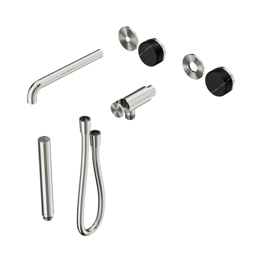Serenity Progressive Shower System With Spout With Marquina Black Handle And Slim Shower Trim Kit Only Brushed Nickel