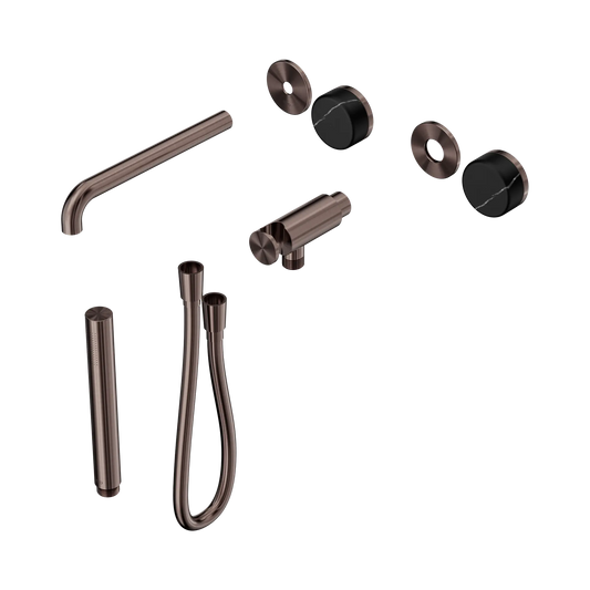 Serenity Progressive Shower System With Spout With Marquina Black Handle And Slim Shower Trim Kit Only Brushed Bronze