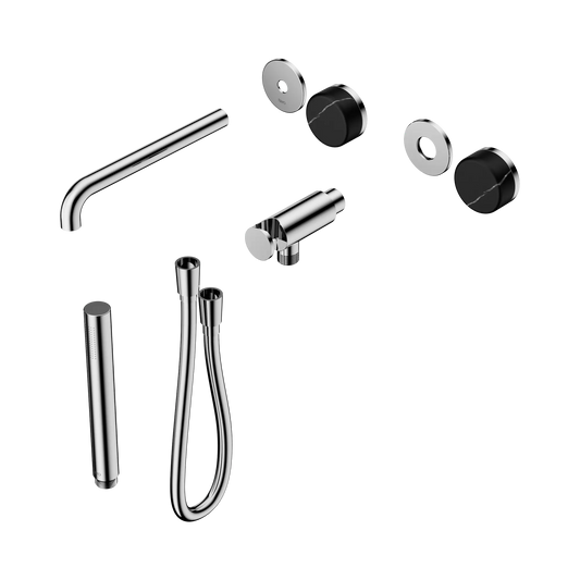 Serenity Progressive Shower System With Spout With Marquina Black Handle And Slim Shower Trim Kit Only Chrome