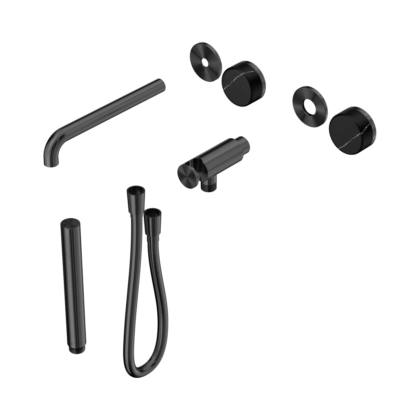 Serenity Progressive Shower System With Spout With Marquina Black Handle And Slim Shower Trim Kit Only Gun Metal