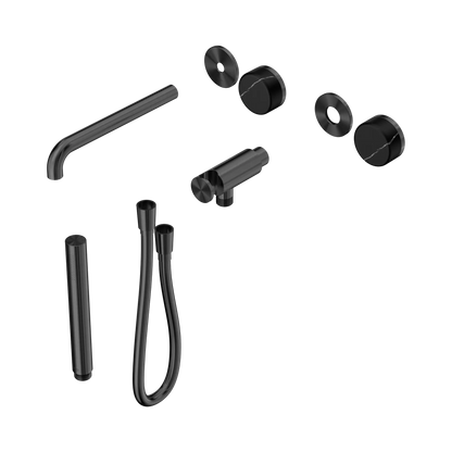 Serenity Progressive Shower System With Spout With Marquina Black Handle And Slim Shower Trim Kit Only Gun Metal