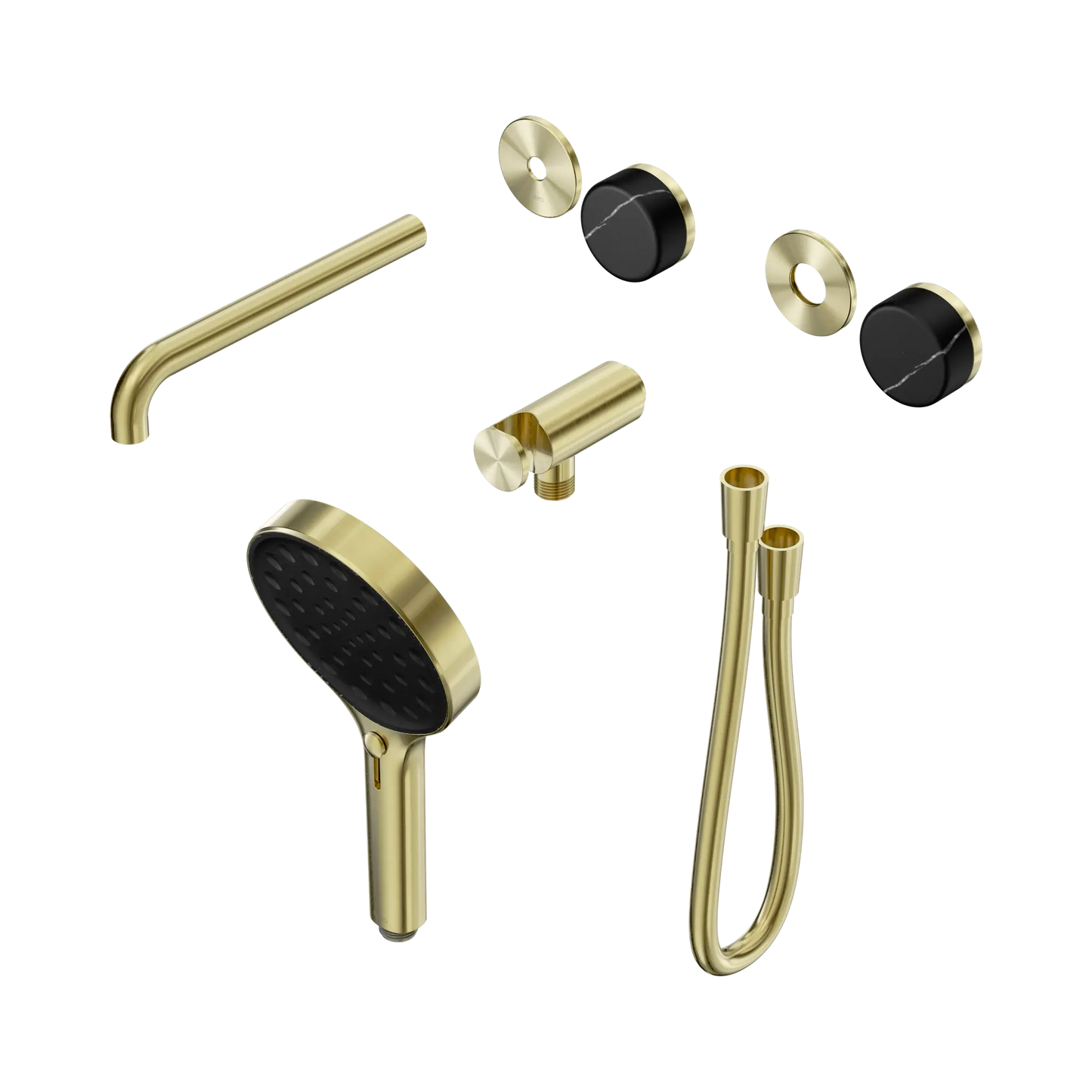 Serenity Progressive Shower System With Spout With Marquina Black Handle And Serenity Hand Shower Trim Kit Only Brushed Gold