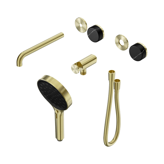 Serenity Progressive Shower System With Spout With Marquina Black Handle And Serenity Hand Shower Trim Kit Only Brushed Gold