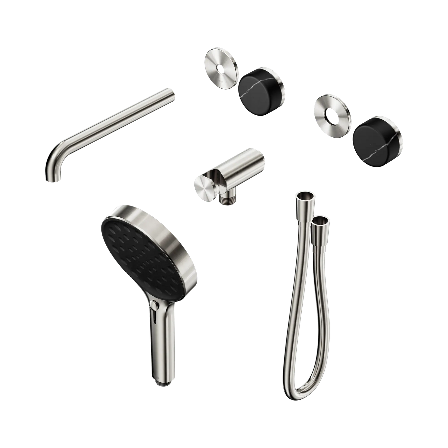 Serenity Progressive Shower System With Spout With Marquina Black Handle And Serenity Hand Shower Trim Kit Only Brushed Nickel
