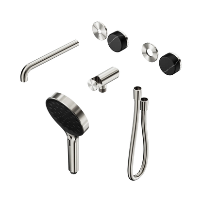 Serenity Progressive Shower System With Spout With Marquina Black Handle And Serenity Hand Shower Trim Kit Only Brushed Nickel