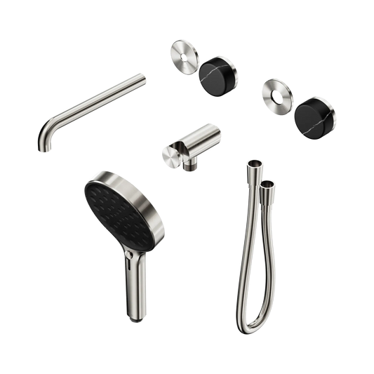 Serenity Progressive Shower System With Spout With Marquina Black Handle And Serenity Hand Shower Trim Kit Only Brushed Nickel