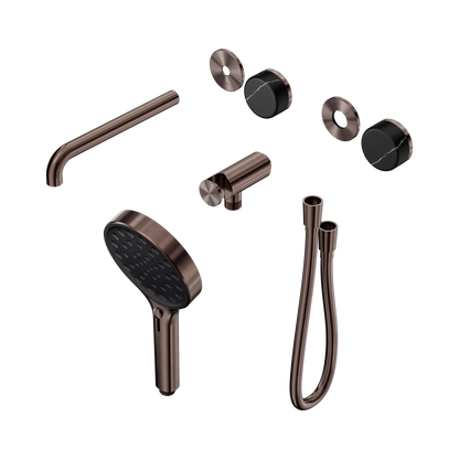 Serenity Progressive Shower System With Spout With Marquina Black Handle And Serenity Hand Shower Trim Kit Only Brushed Bronze